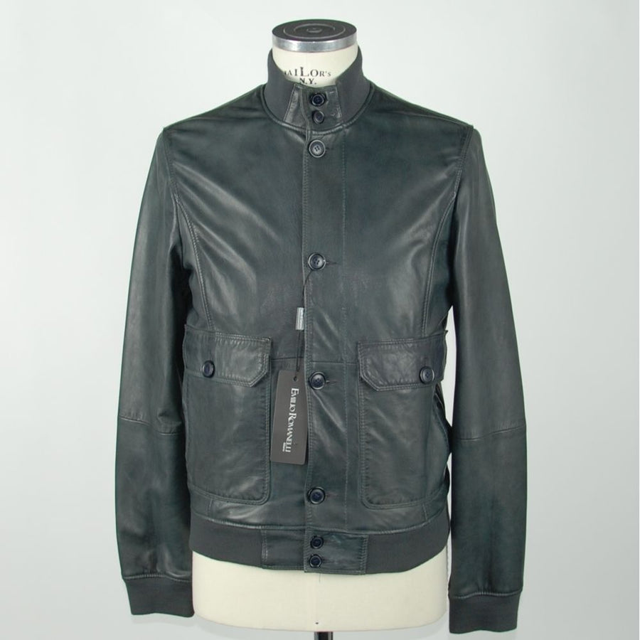 Elegant Blue Leather Jacket for Men