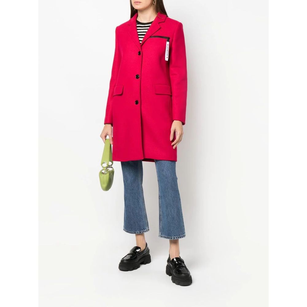 Chic Pink Woolen Coat with Logo Details