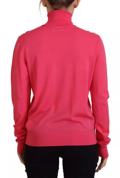 Pink Solid Long Sleeve Turtle Neck Casual Sweater