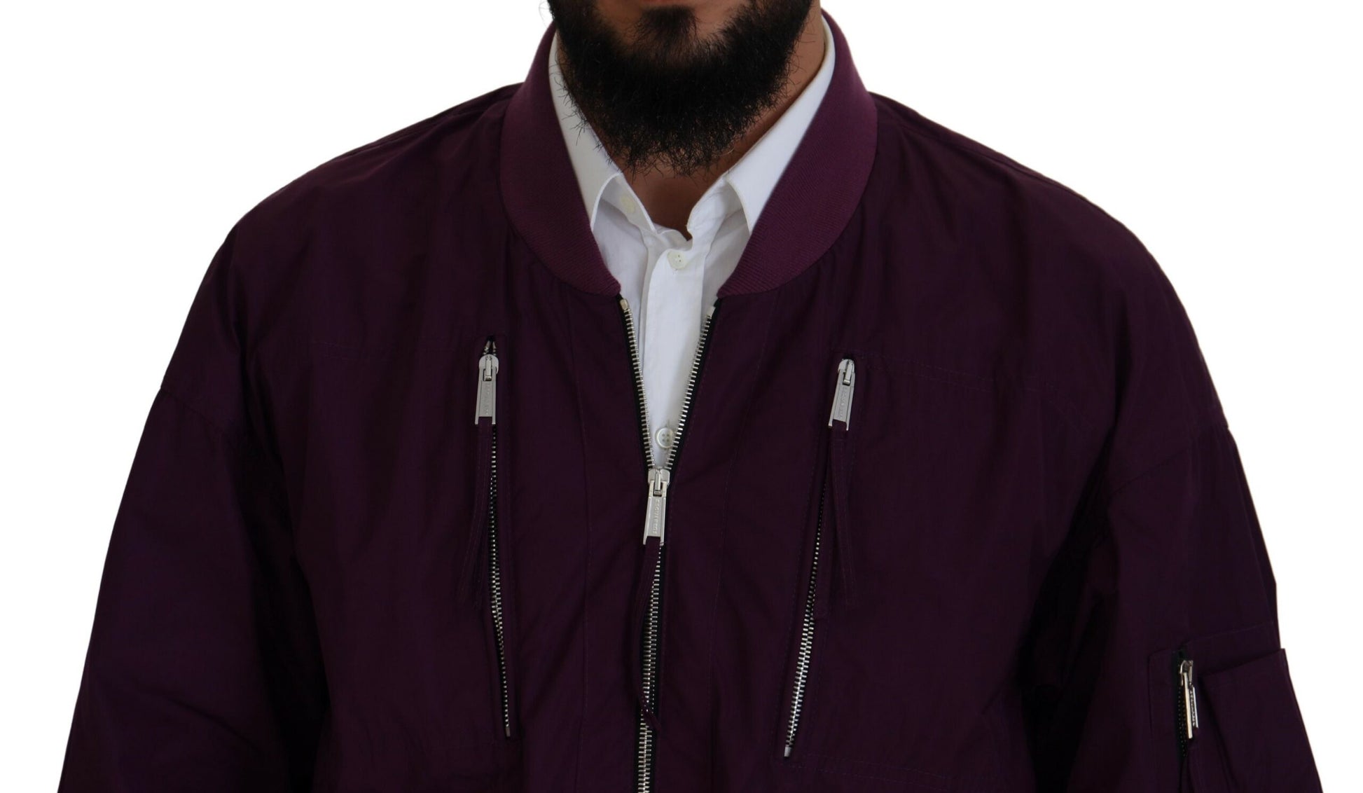 Purple Polyester Full Zipper Bomber Jacket