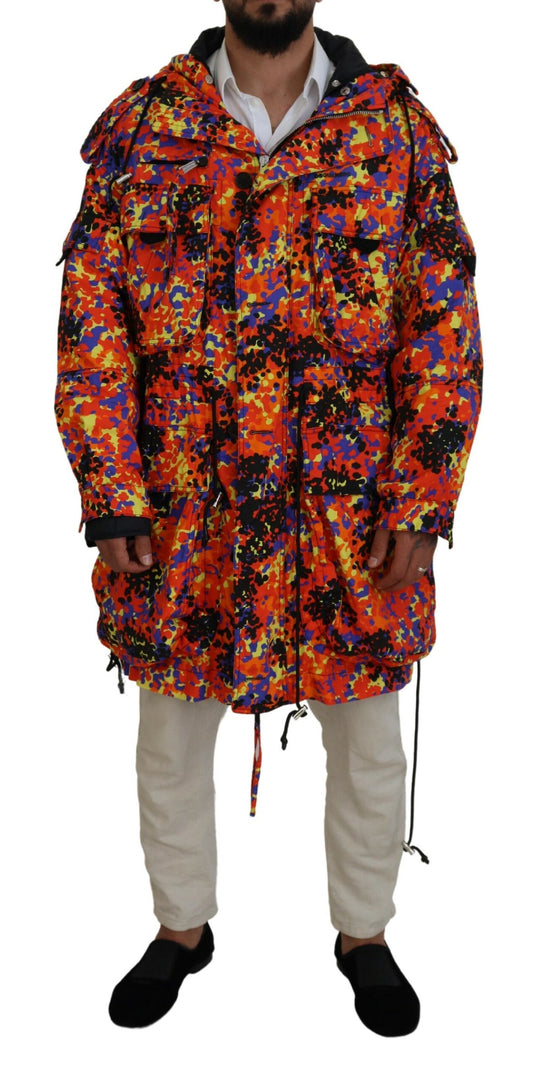 Multicolor Long Hooded Cargo Pocket Coat Jacket