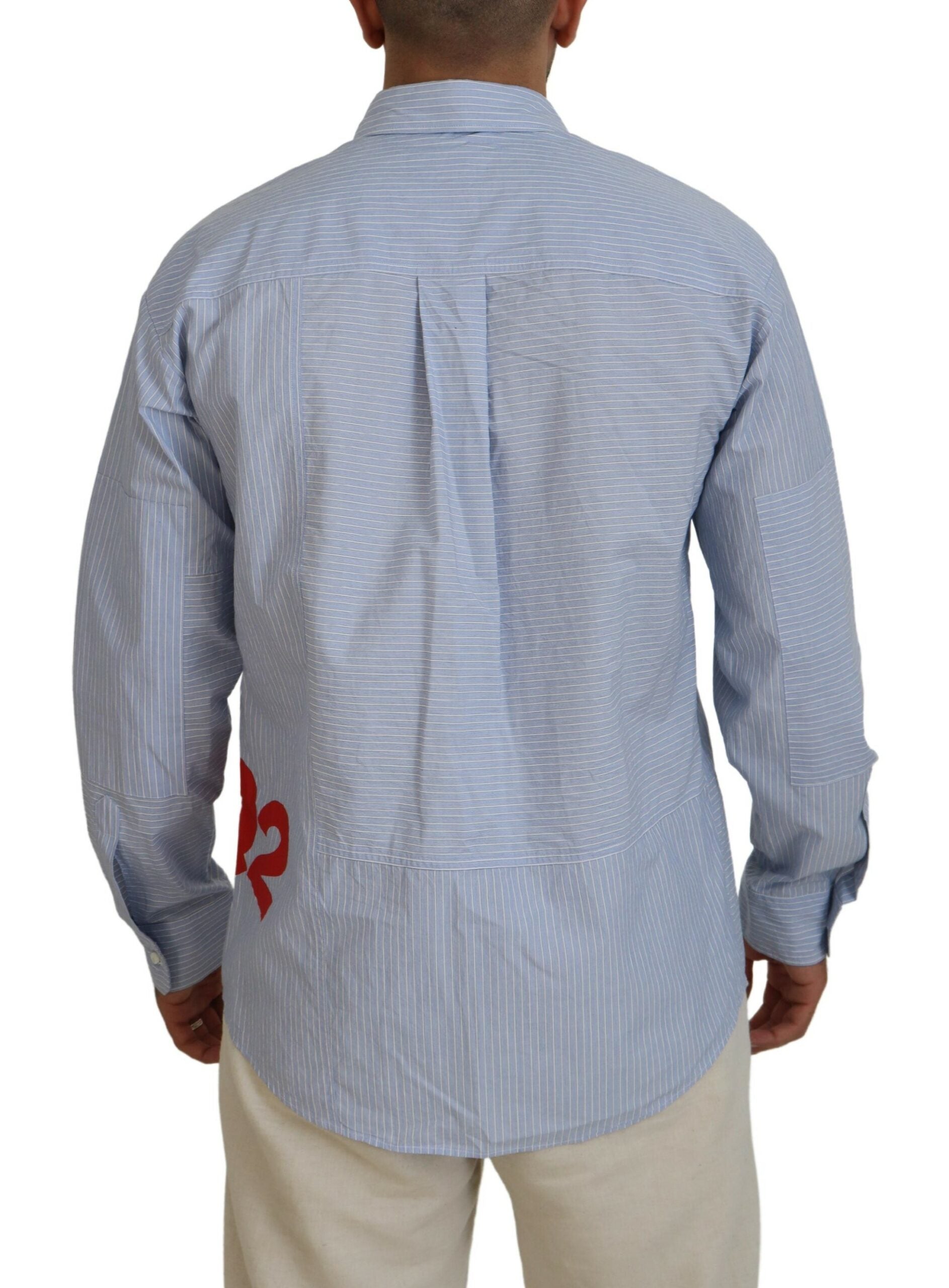 Blue Stripes Logo Print Long Sleeves Formal Shirt