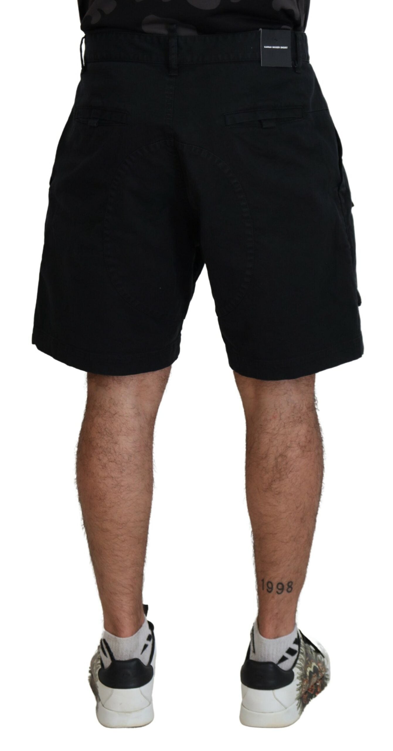 Black Cotton Cargo Boxer Above Knee Shorts