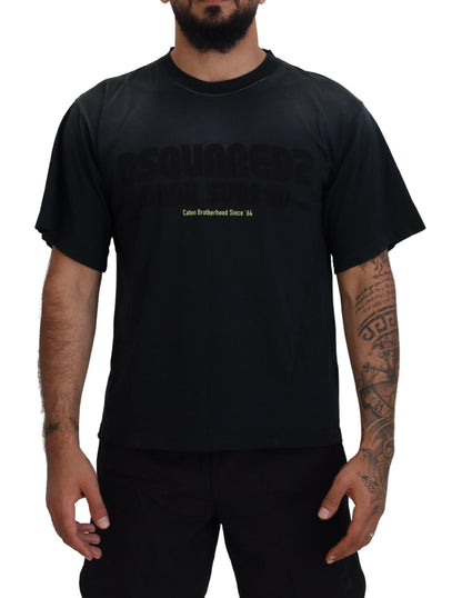 Black Cotton Short Sleeves Crewneck T-shirt