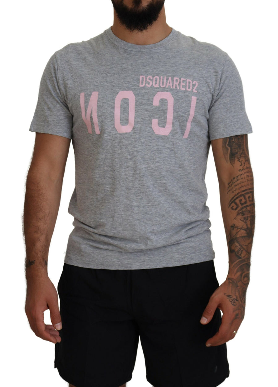 Gray Logo Cotton Short Sleeves Crewneck T-shirt