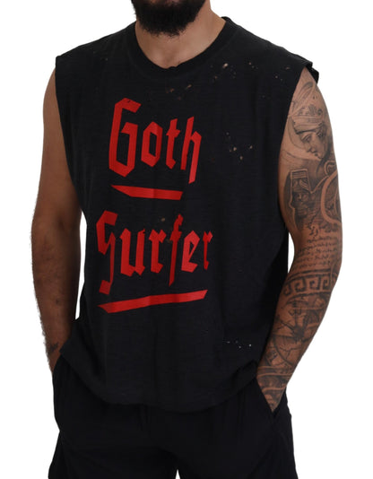 Black Cotton Sleeveless Crewneck Tank T-shirt