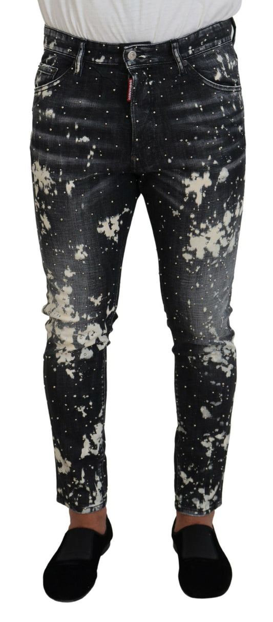 Gray Wash White Splash Print Skinny Denim Jeans