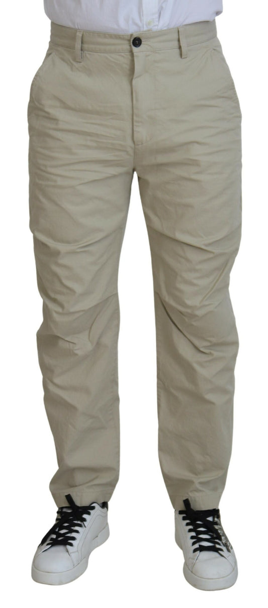 Beige Cotton Straight Fit Men Casual Pants