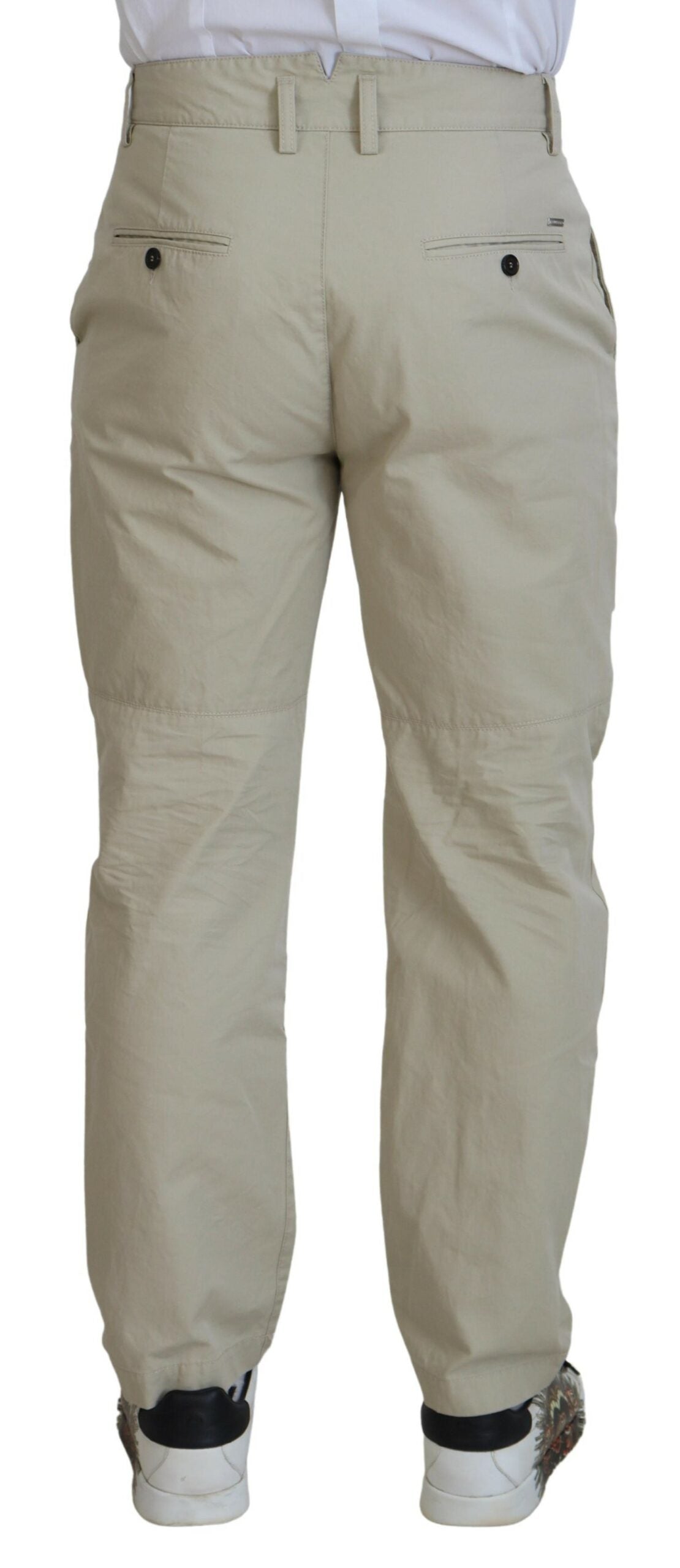 Beige Cotton Straight Fit Men Casual Pants