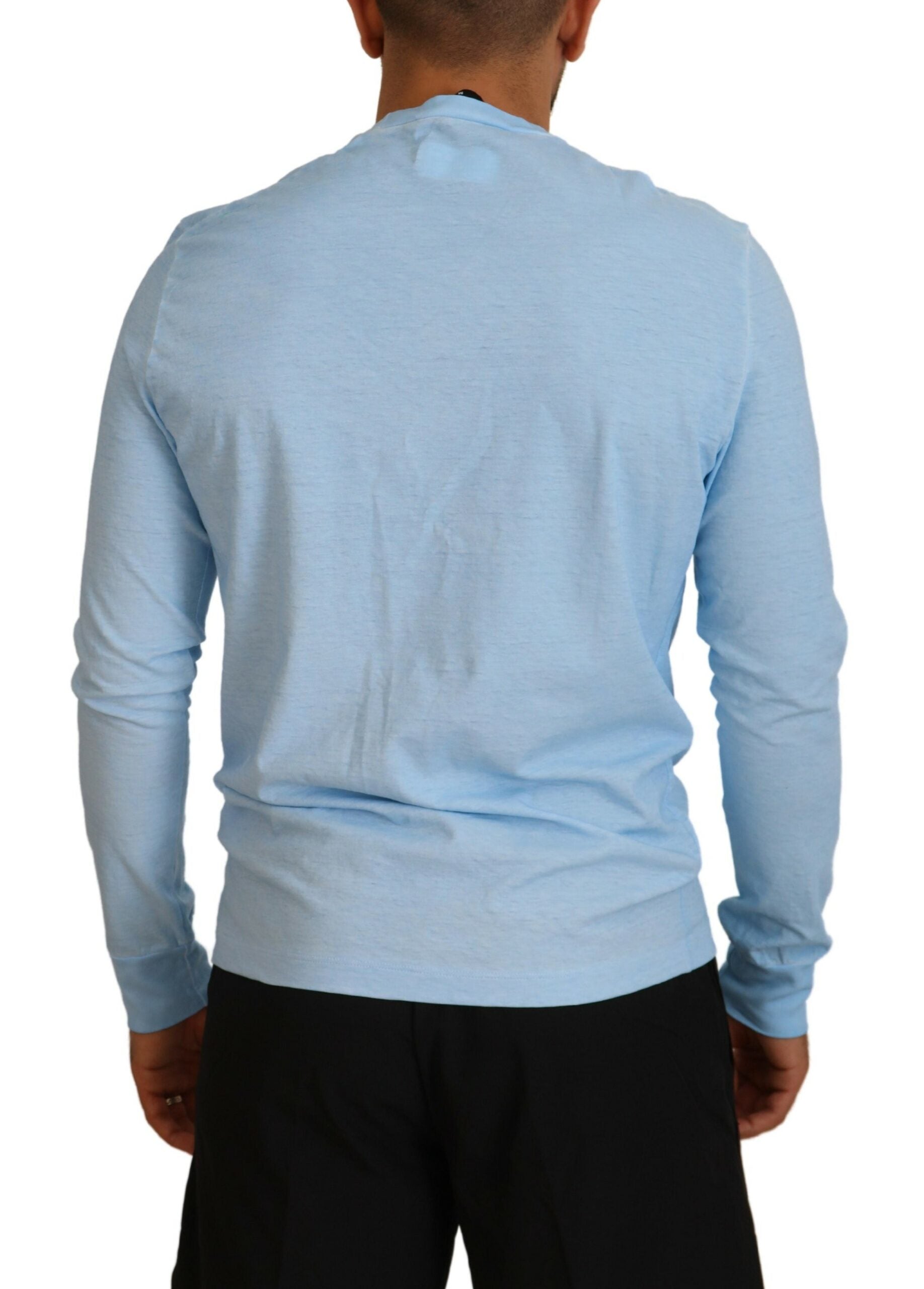 Light Blue Printed Long Sleeves Men Sweater