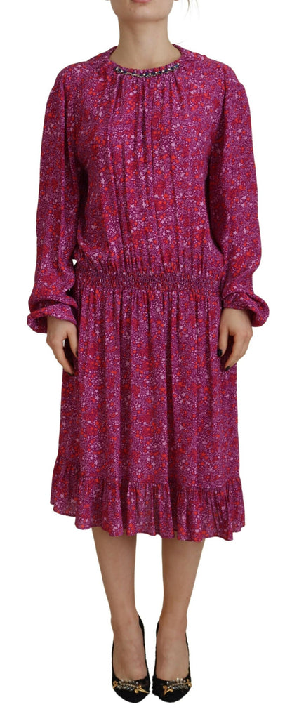 Fuchsia Stars Embellished Long Sleeves Dress