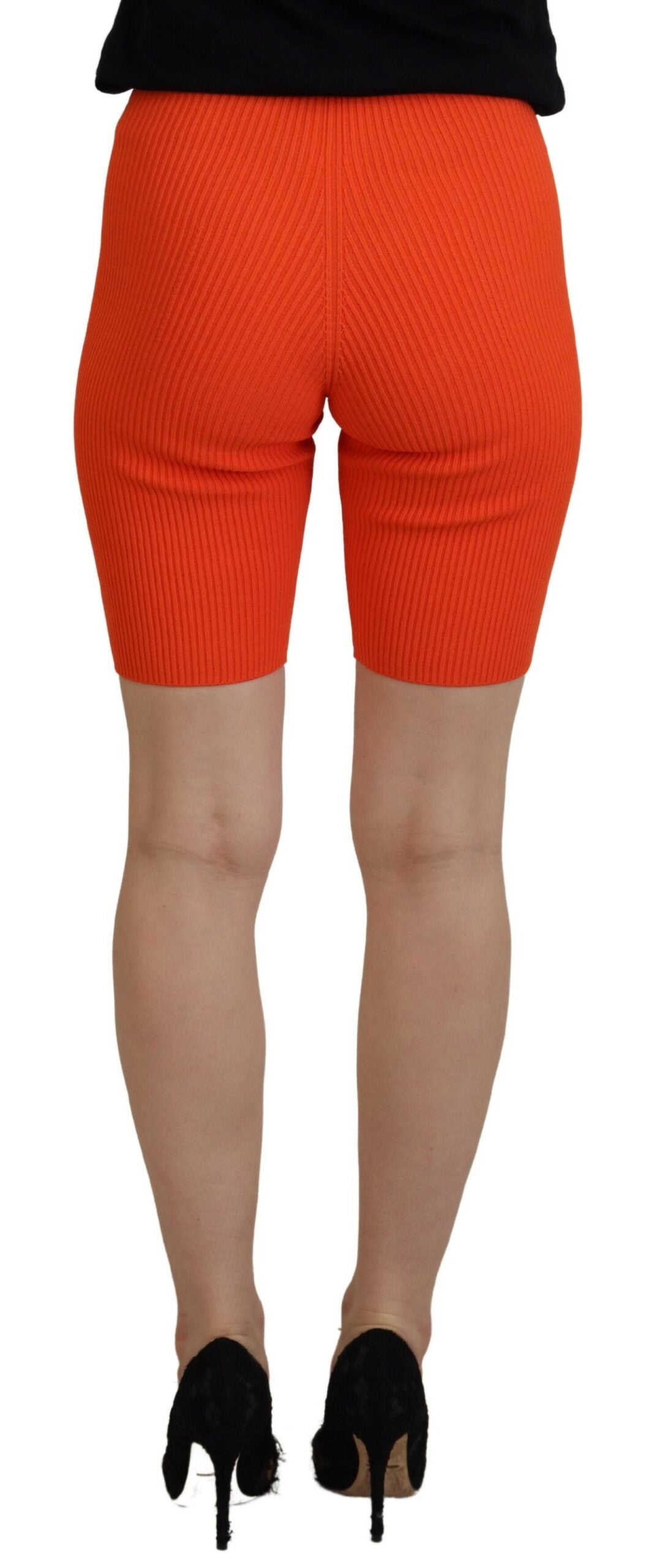 Orange Viscose Mid Waist Slim Fit Bermuda Shorts