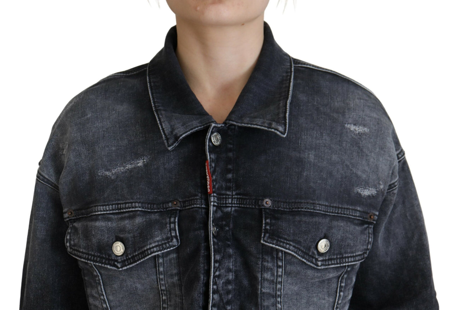 Gray Washed Cotton Cropped Denim Jacket