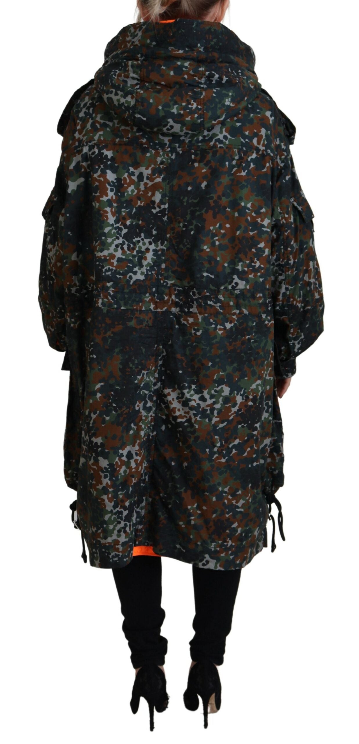 Green Hooded Goth Camouflage Print Parka Coat Jacket