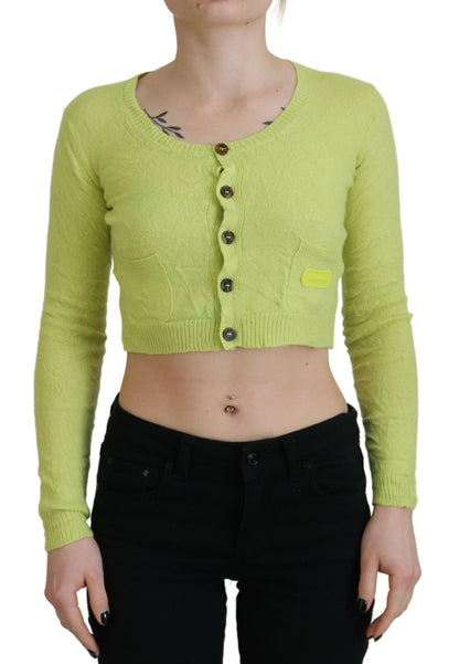 Yellow Green Cashmere Long Sleeves Cropped Sweater