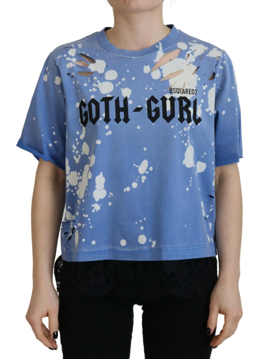 Blue Goth Gurl Print Black Lace Cotton Tee T-shirt