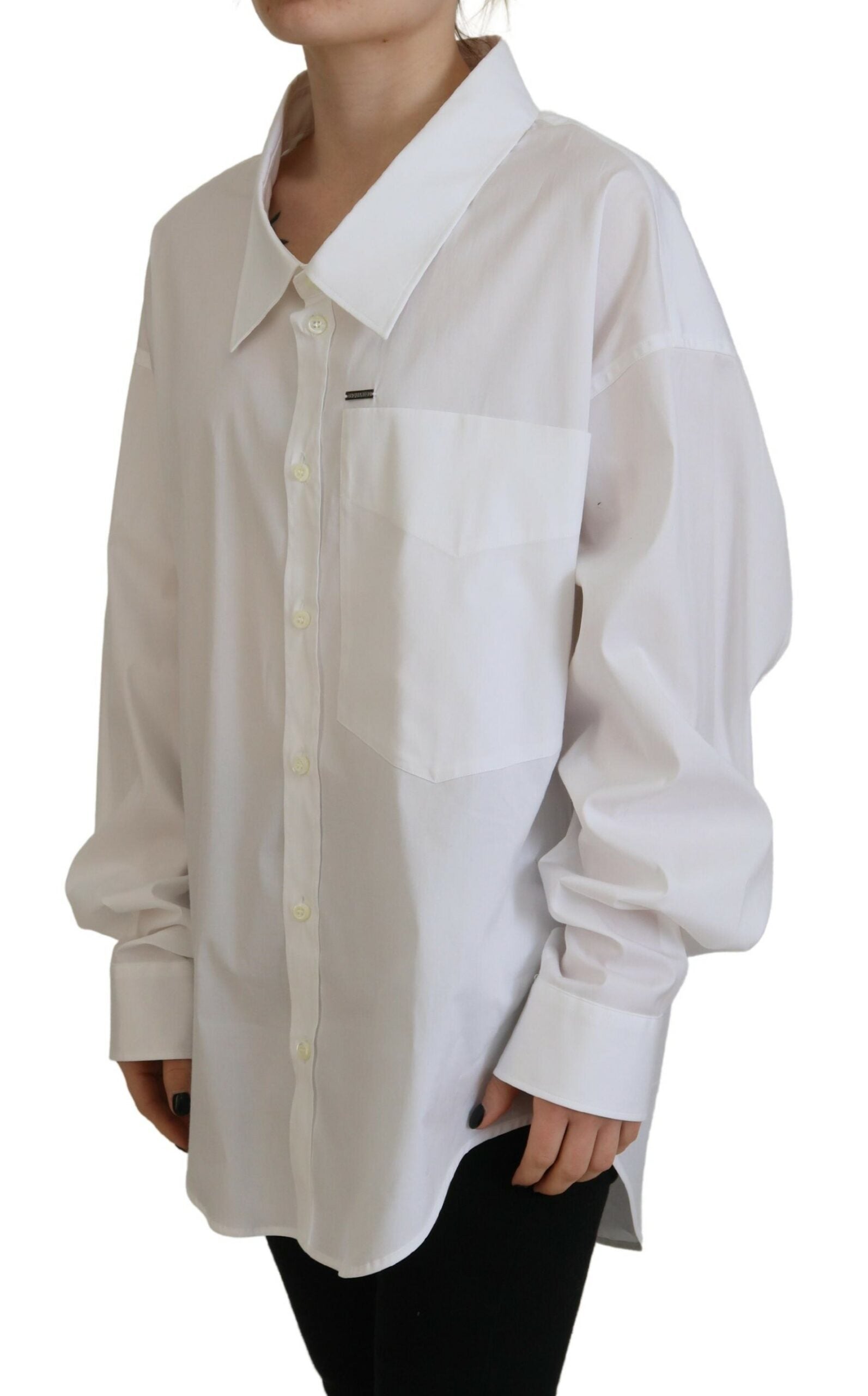 White Cotton Button Down Collared Dress Shirt Top