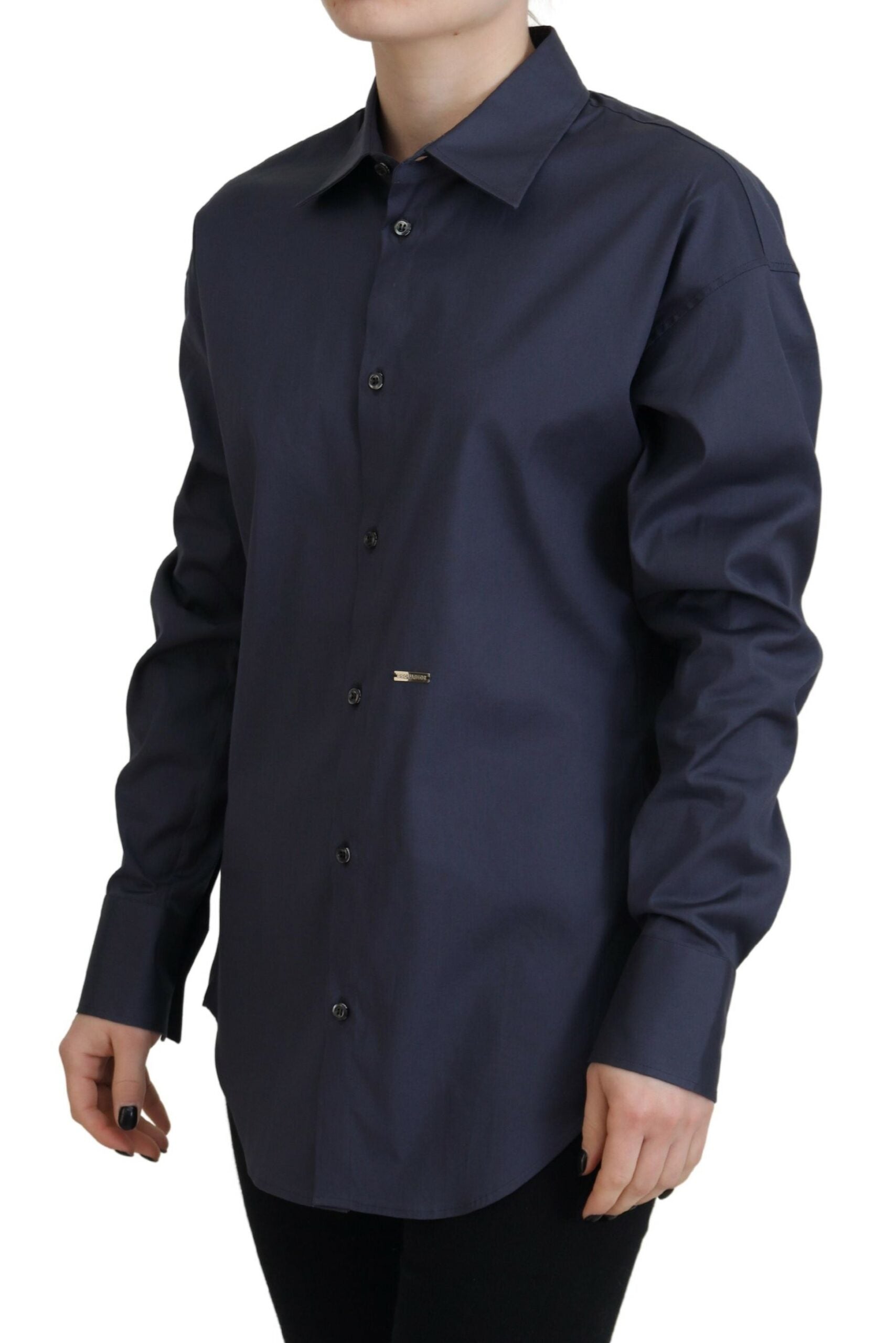 Navy Blue Cotton Button Down Collared Shirt Top