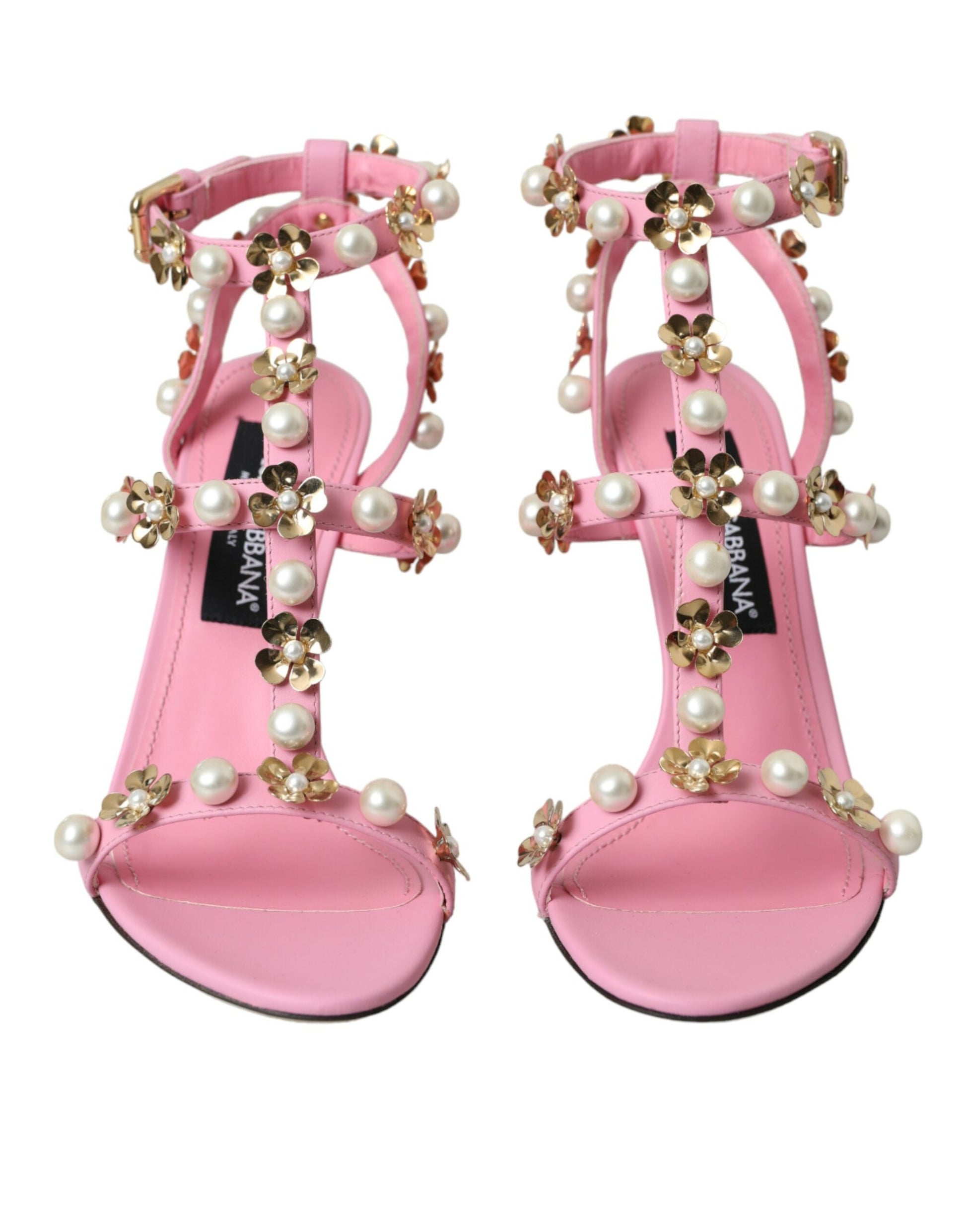 Pink Leather Embellished Heels Sandals Shoes