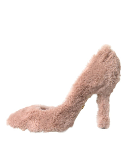 Light Pink Faux Fur Heels Pumps Shoes