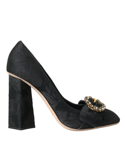 Black Brocade Crystals Heels Pumps Shoes