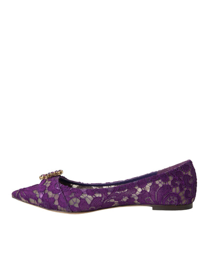 Purple Taormina Lace Crystal Loafers Shoes