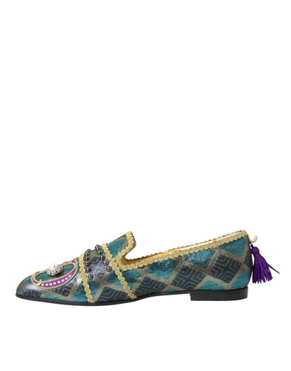 Multicolor Jacquard Embellished Loafers Shoes