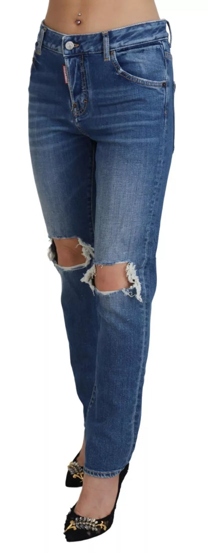 Cool Girl Blue Distressed Mid Waist Denim Jeans