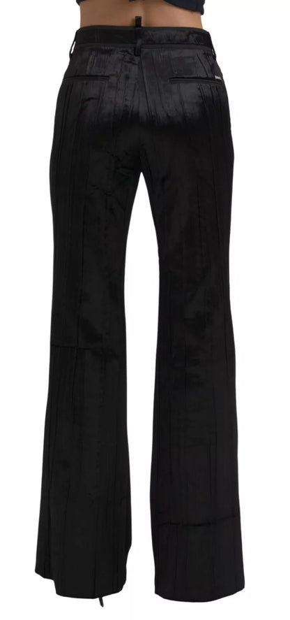 Black Viscose Super Flare High Waist Pants