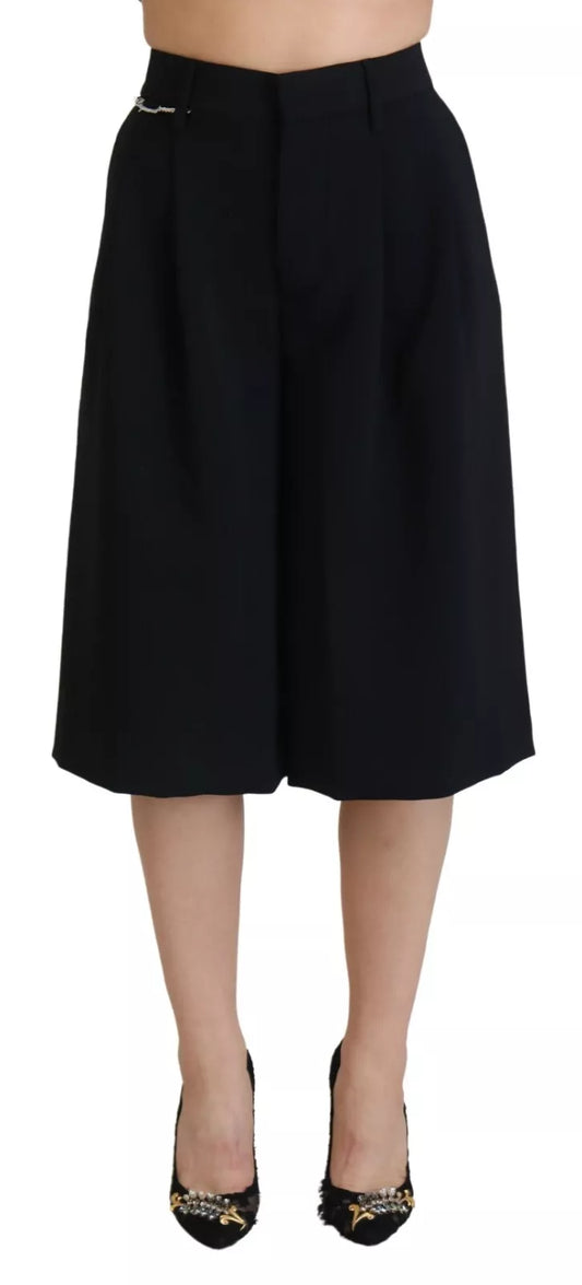 Black High Waist Wide Leg Cropped Trouser Pants