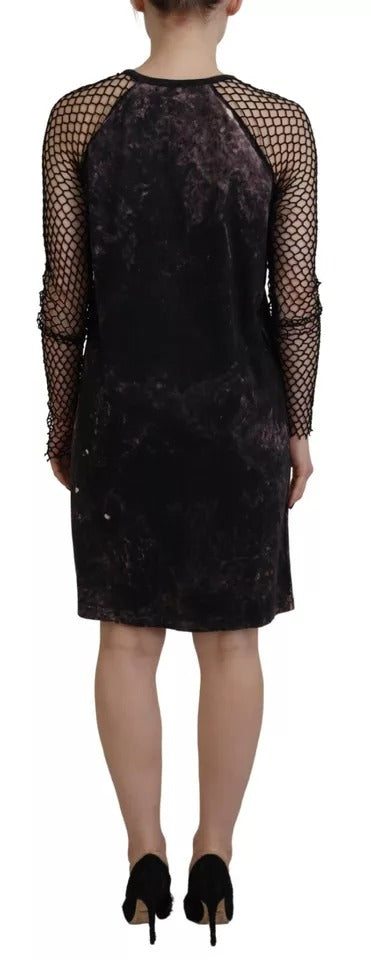 Black Tie Dye Mesh Long Sleeves Cotton Shift Dress