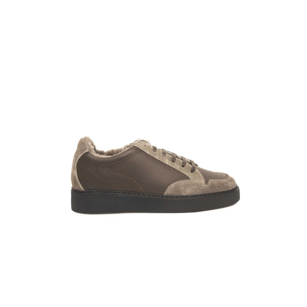 Beige Leather Mens Sneaker