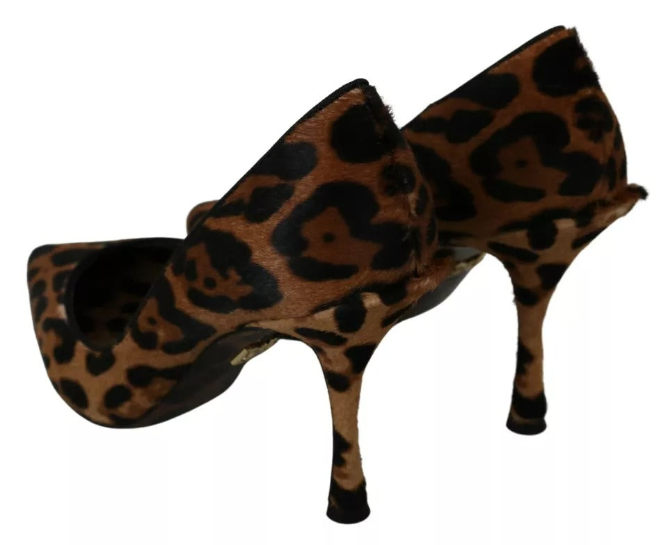 Brown Leopard Pony Hair Heels Pumps Shoes