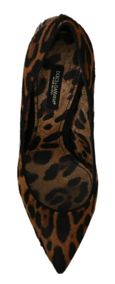 Brown Leopard Pony Hair Heels Pumps Shoes