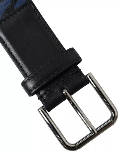 Black Blue Logo Silver Metal Buckle Belt