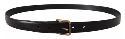 Black Classic Calf Leather Vintage Metal Buckle Belt