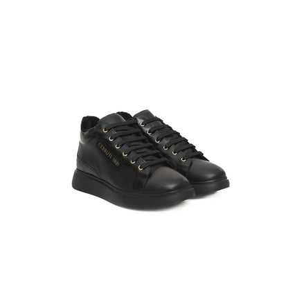 Black Leather Women Platform Sneaker