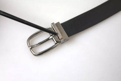 Black Leather Silver Metal Buckle Men Belt