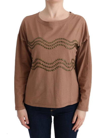 Chic Brown Crewneck Cotton Sweater