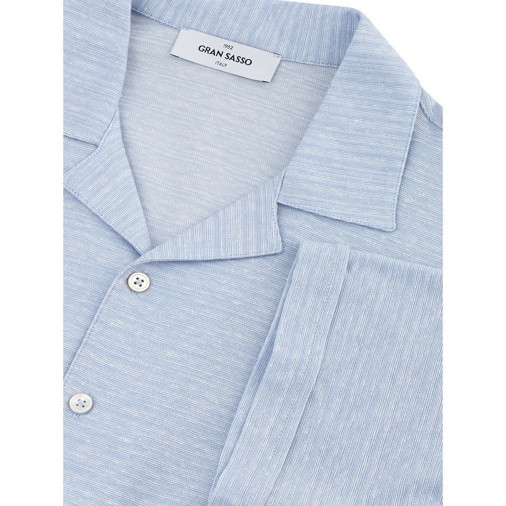 Elegant Light Blue Linen-Cotton Men's Shirt