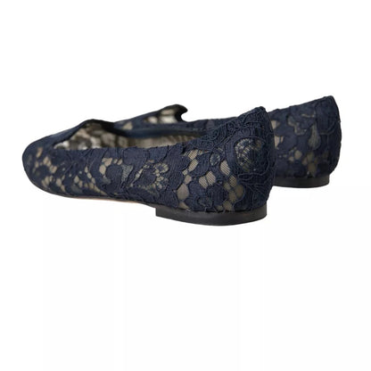 Dark Blue Taormina Lace Slip On Flats Shoes