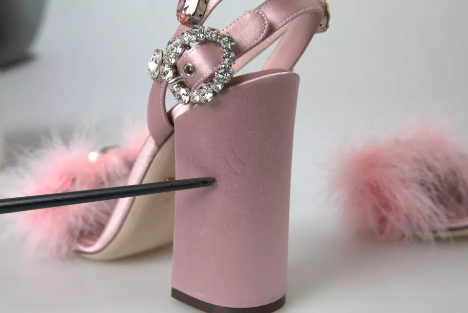 Pink Turkey Feather Embellished Sandals Shoes