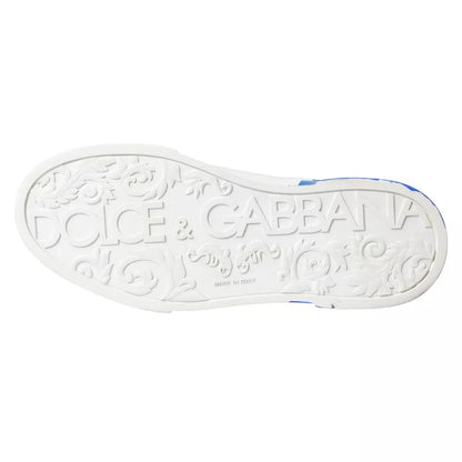 White Blue Leather Logo Low Top Sneakers Shoes