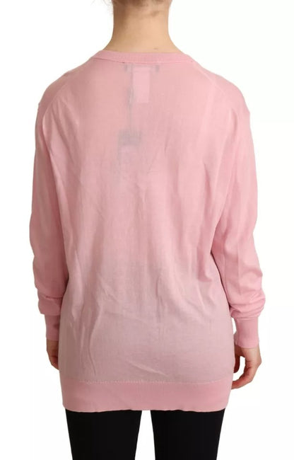 Pink V-neck Women Pullover Cashmere Sweater