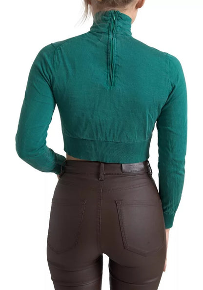 Dark Green Turtleneck Cropped Pullover Sweater