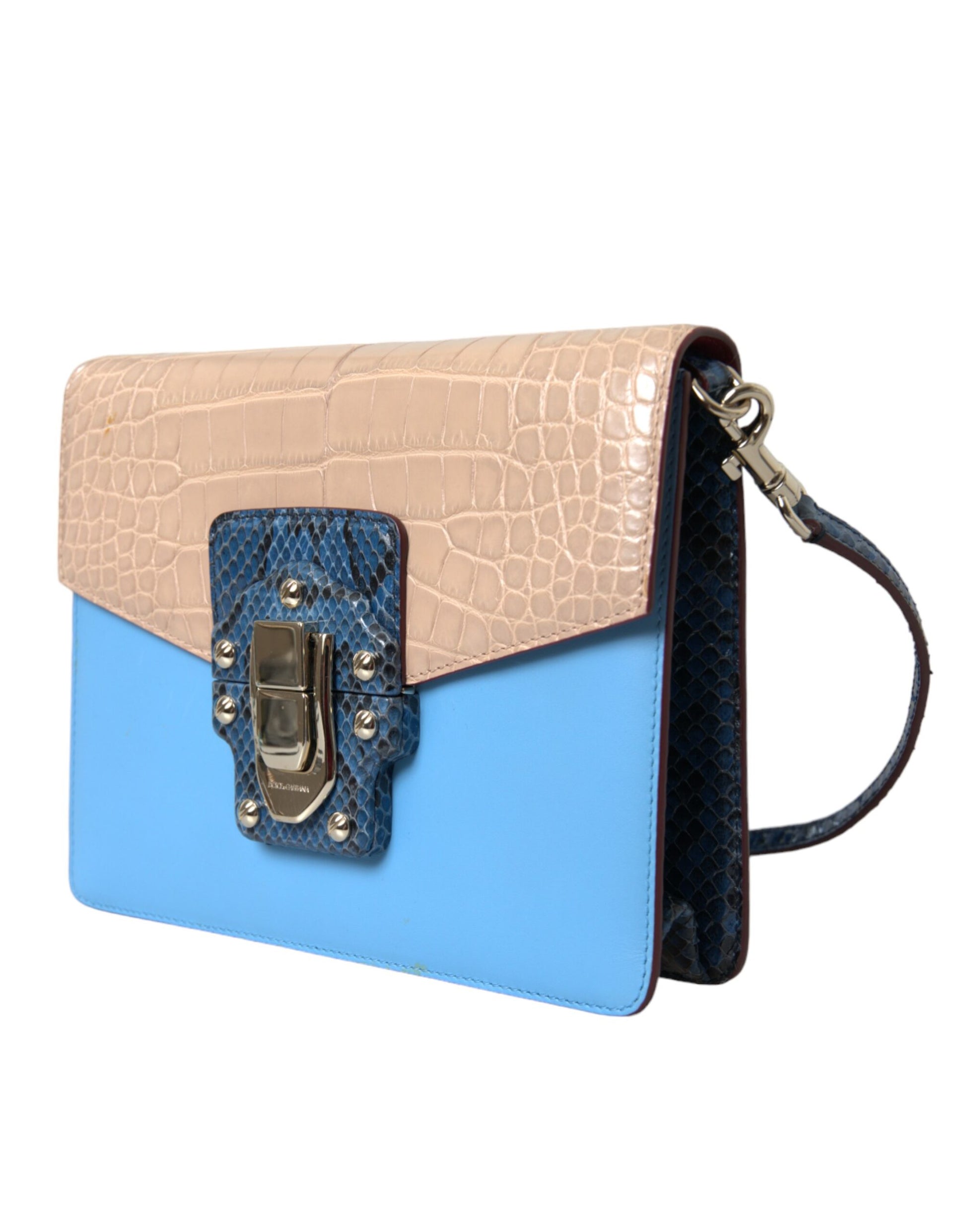 Blue Beige Exotic Leather LUCIA Crossbody Purse Bag