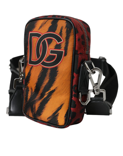 Multicolor Tiger Print Nylon Logo Cross Body Bag