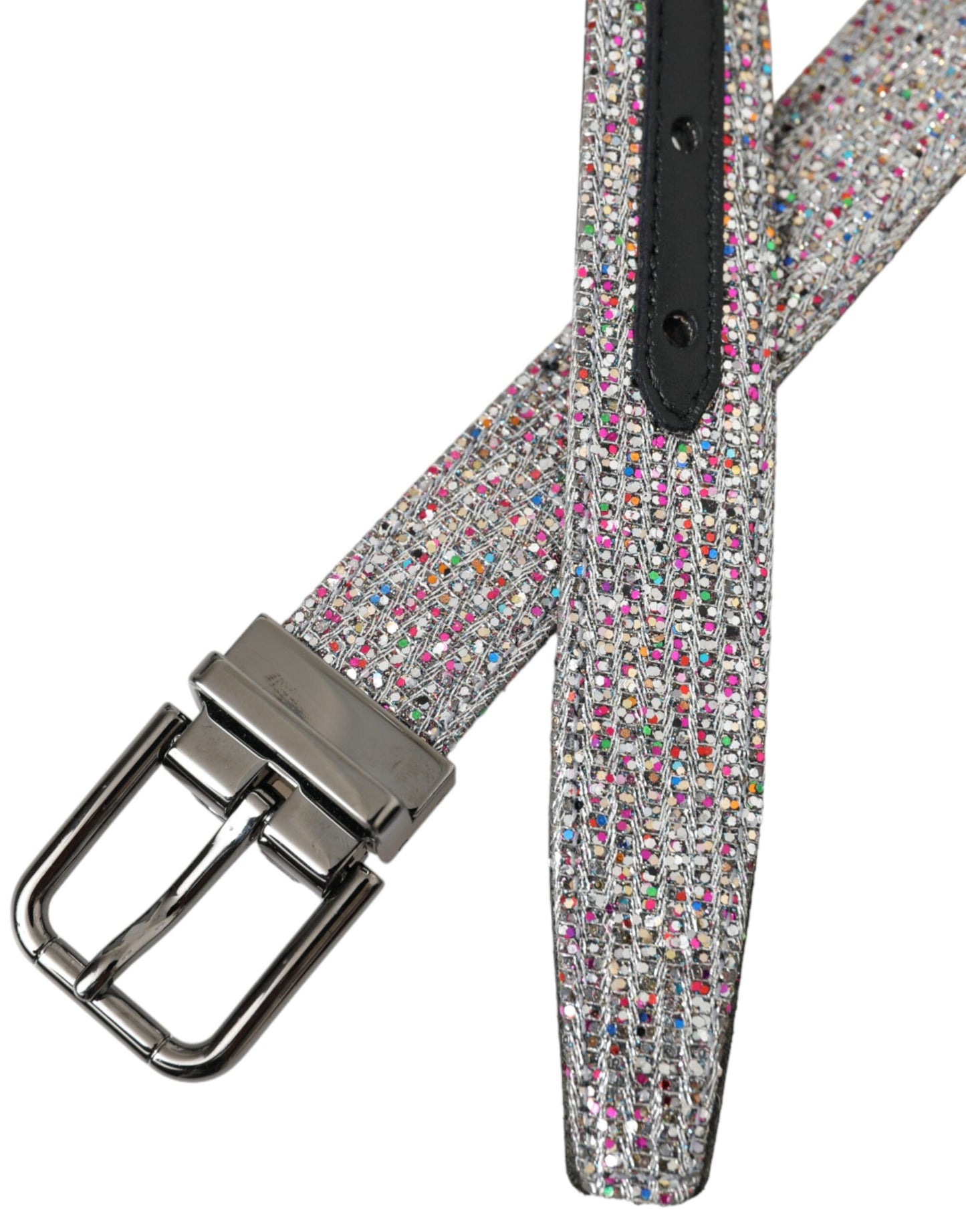 Multicolor Embellished Silver Metal Buckle Belt