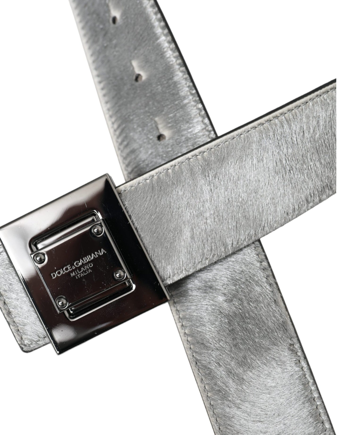 Silver Leather Square Metal Buckle Belt