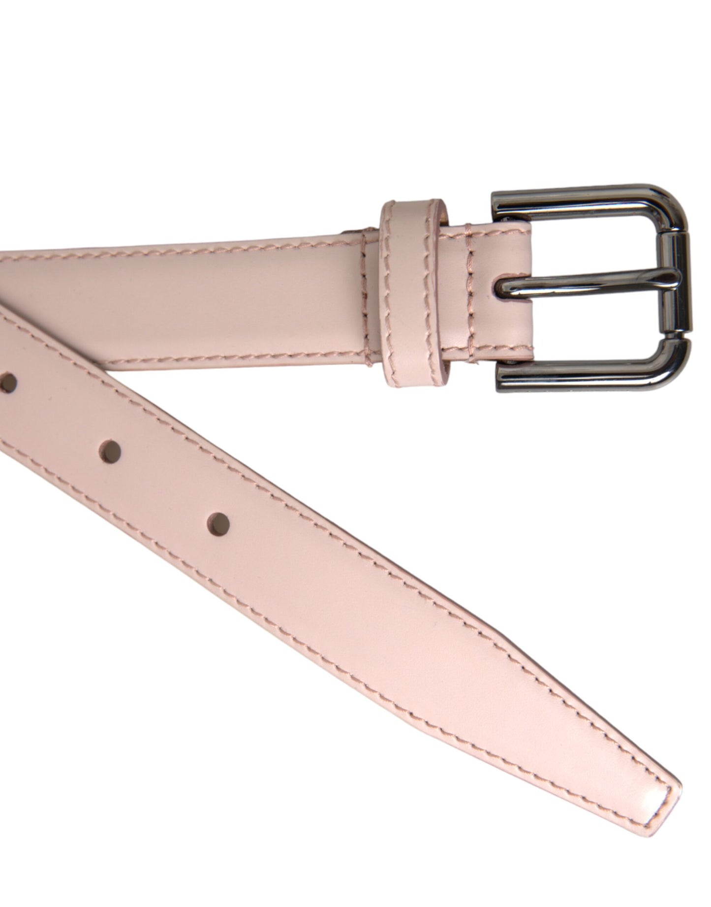 Light Pink Leather Silver Metal Buckle Belt